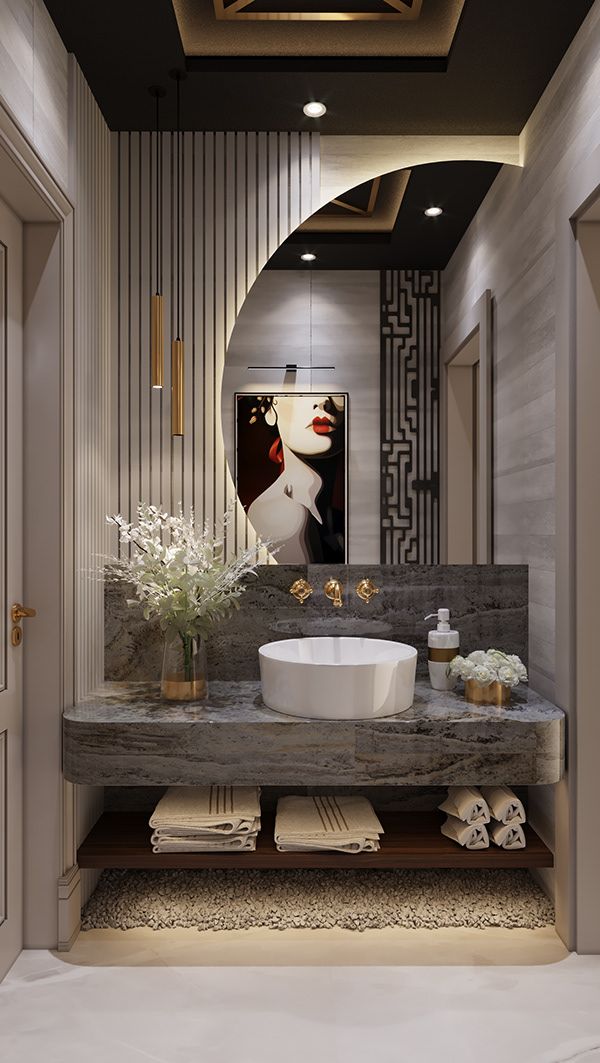 Vanity with Floating Shelf & Marble Countertop