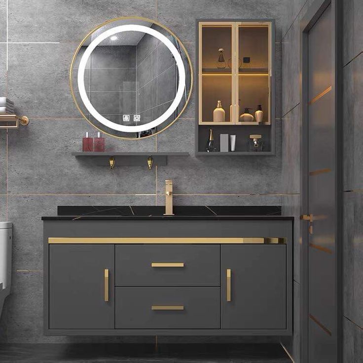 Dark Gray Vanity with Gold Accents